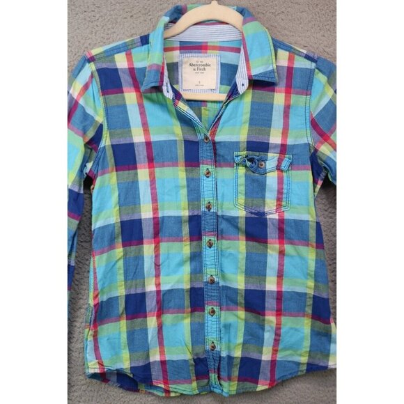 Abercrombie & Fitch Long Sleeve Plaid Button Up Top-Size Small - Picture 2 of 10